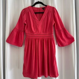 Ann Taylor Fit & Flare Bell Sleeve Dress Womens Petite 2 Coral Pink